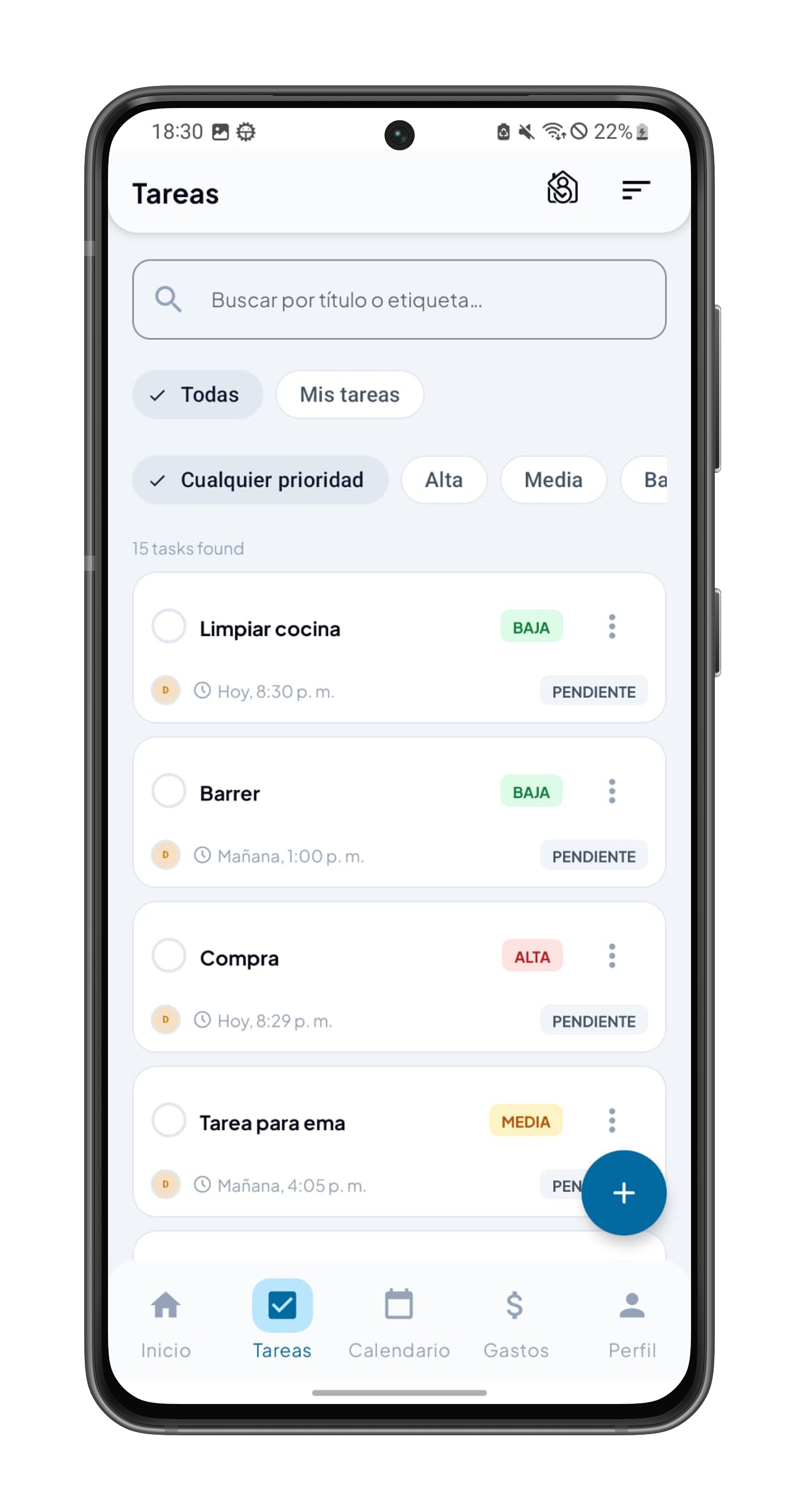 Hom8 App - Dashboard y gestión de tareas del hogar